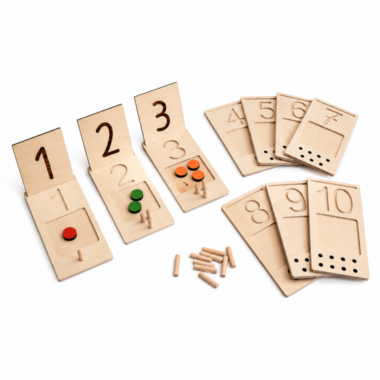 Ξύλινα Πινακάκια Αριθμών με Ξυλάκια – Montessori Εκπαιδευτικό Παιχνίδι